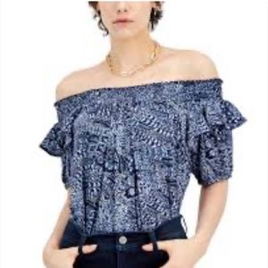 NWT INC Concepts for MACY’S ruffled and smocked off the shoulder blouse, size 2X
